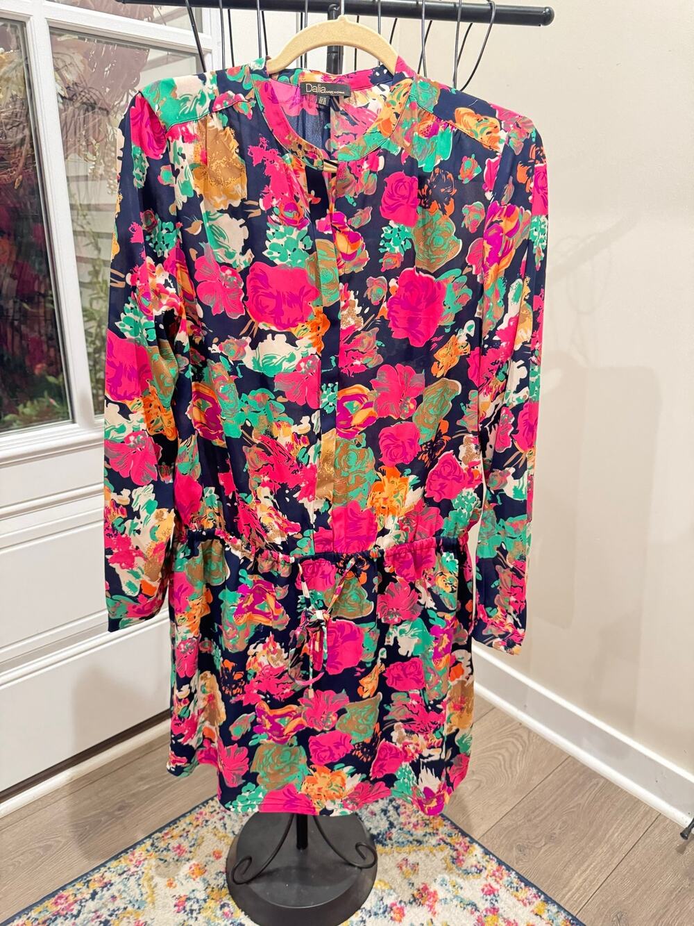 Dalia Colorful Floral Drawstring Shirt Dress — Size 10